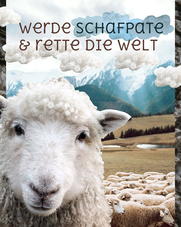 Schaf mit Spruch: Werde Schafpatte, rette die Welt!